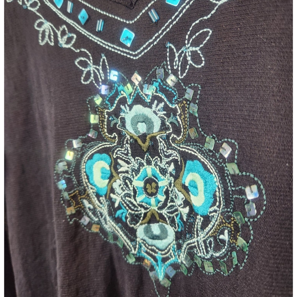 Y2K Vtg Sheer Embellished Top Large Whimsygoth Long Sleeve Embroidered Layer - Picture 4 of 9